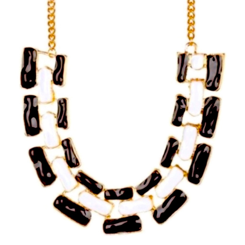 Black And White Enamel Gold Tone Choker Necklace